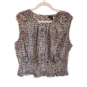 J Crew Shirt Women's Large Tan Black Hyacinth Top In Leopard Cotton Poplin NEW